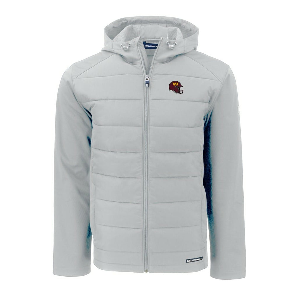 Washington Commanders Cutter & Buck Helmet Evoke Hybrid Eco Softshell Recycled Full-Zip Hoodie Jacket Gray | NFL