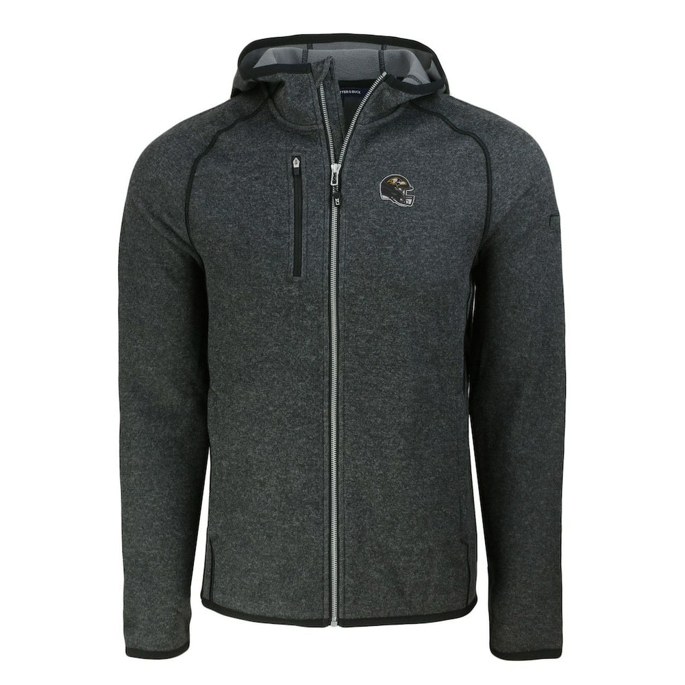 Baltimore Ravens Cutter & Buck Helmet Mainsail Sweater-Knit Full-Zip Hoodie Heather Charcoal | NFL