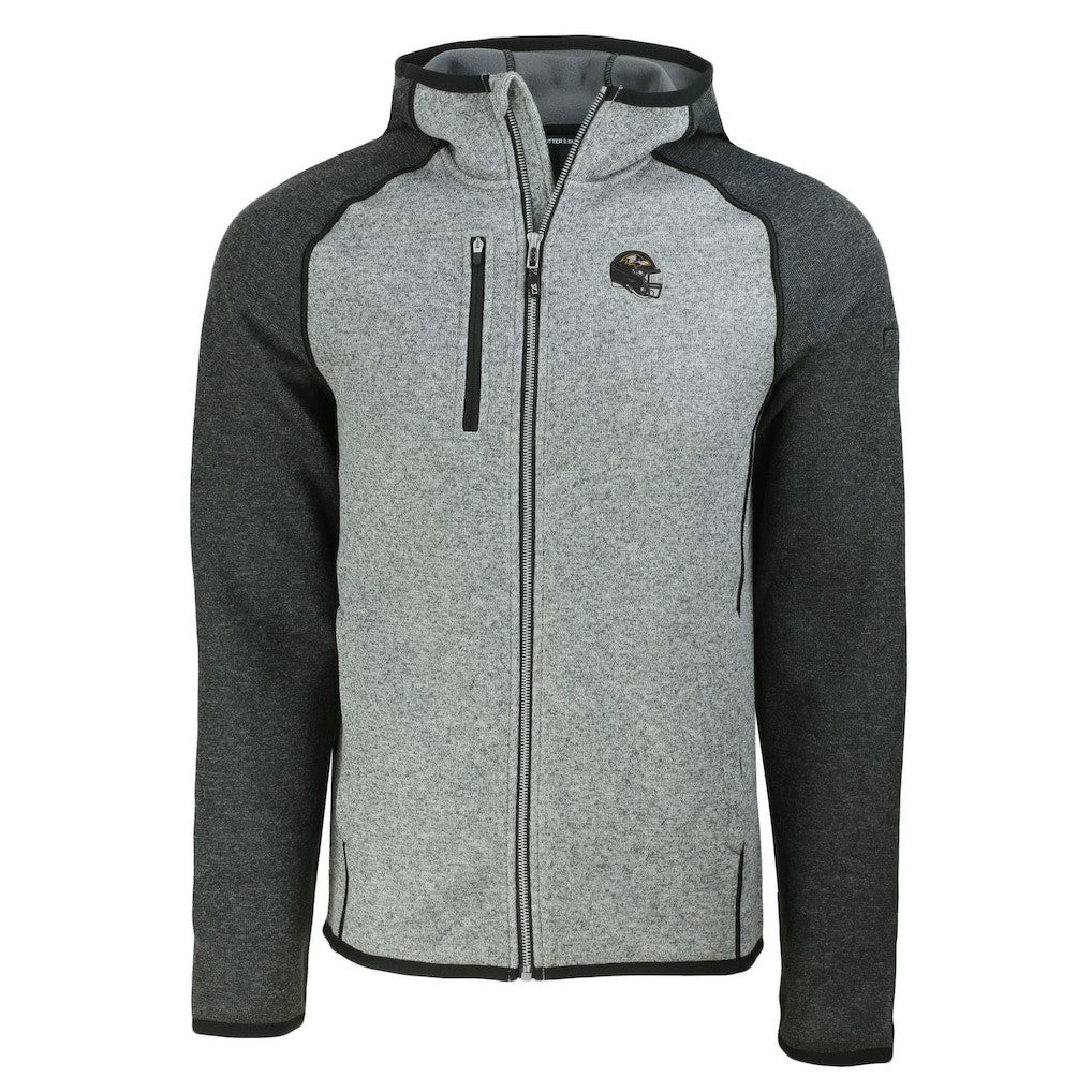 Baltimore Ravens Cutter & Buck Helmet Mainsail Sweater-Knit Full-Zip Hoodie Heather Gray/Heather Charcoal | NFL