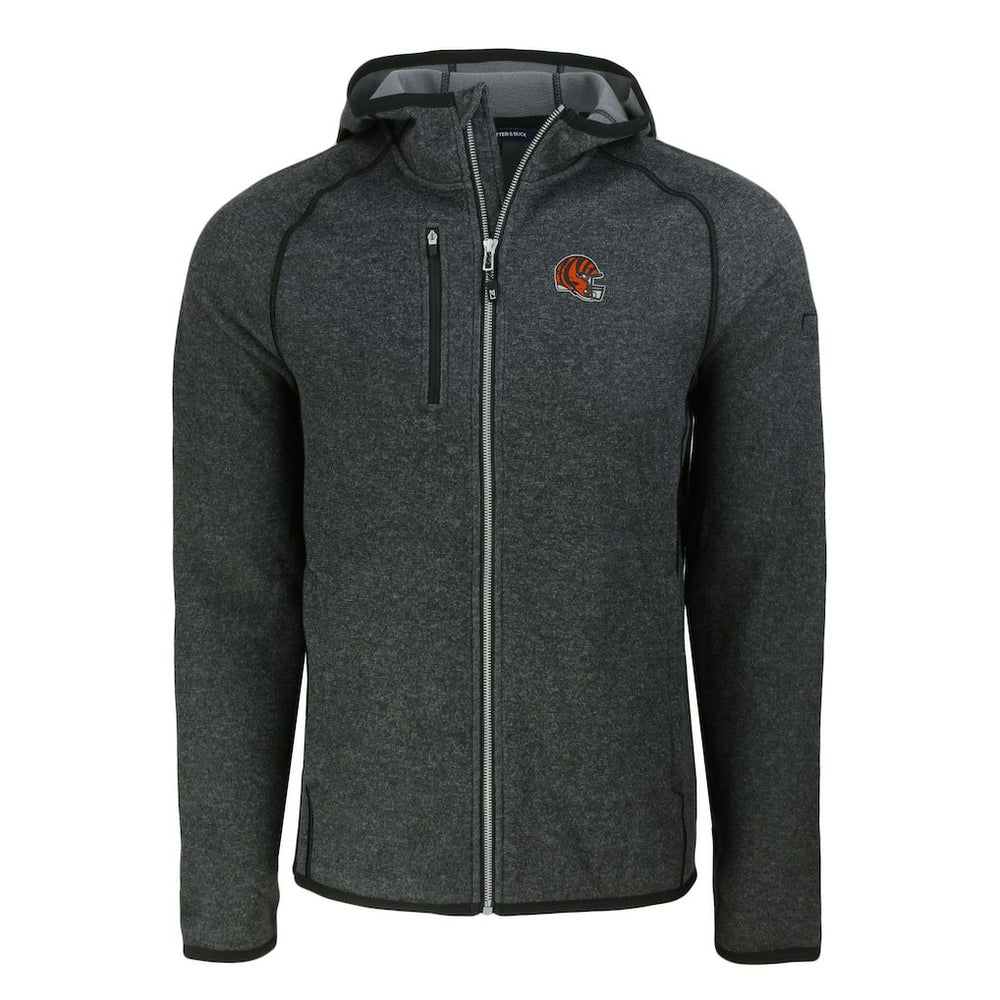 Cincinnati Bengals Cutter & Buck Helmet Mainsail Sweater-Knit Full-Zip Hoodie Heather Charcoal | NFL