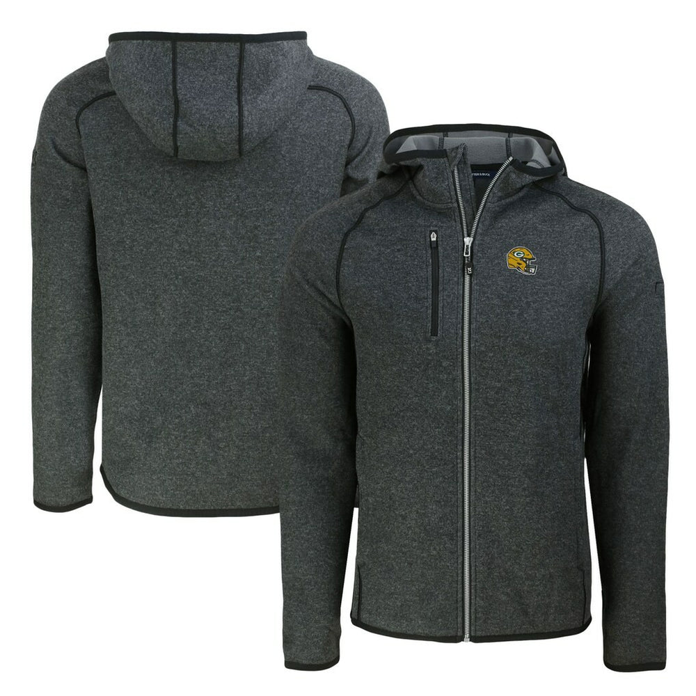 Green Bay Packers Cutter & Buck Helmet Mainsail Sweater-Knit Full-Zip Hoodie Heather Charcoal | NFL