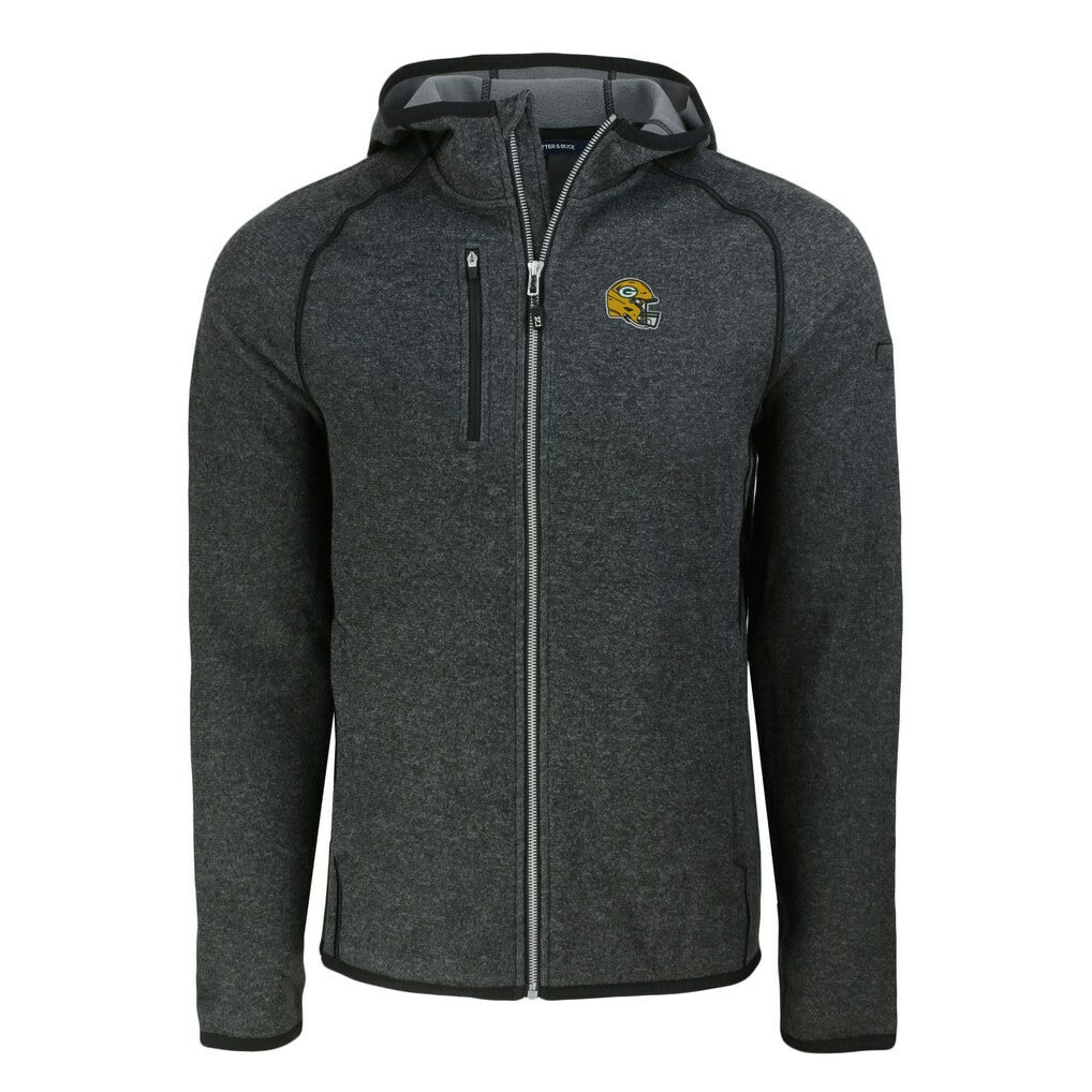 Green Bay Packers Cutter & Buck Helmet Mainsail Sweater-Knit Full-Zip Hoodie Heather Charcoal | NFL
