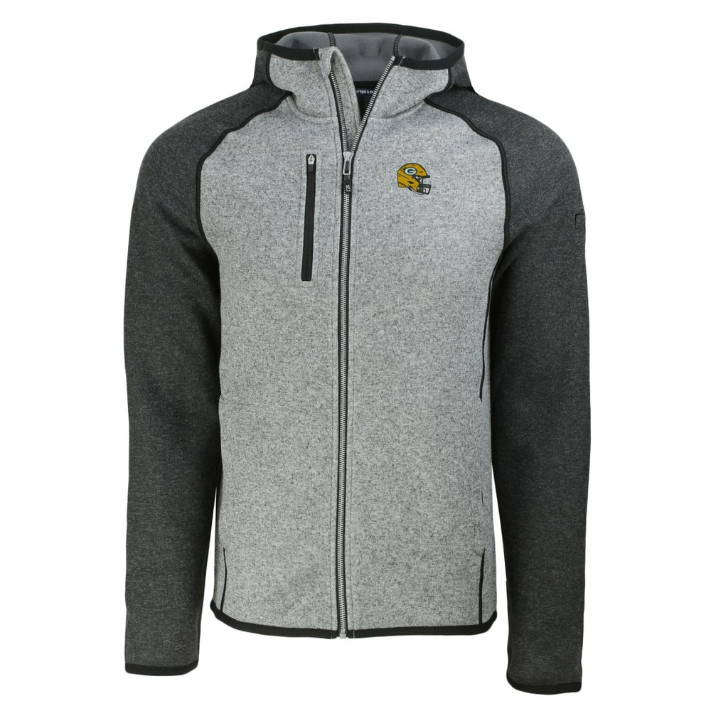 Green Bay Packers Cutter & Buck Helmet Mainsail Sweater-Knit Full-Zip Hoodie Heather Gray/Heather Charcoal | NFL
