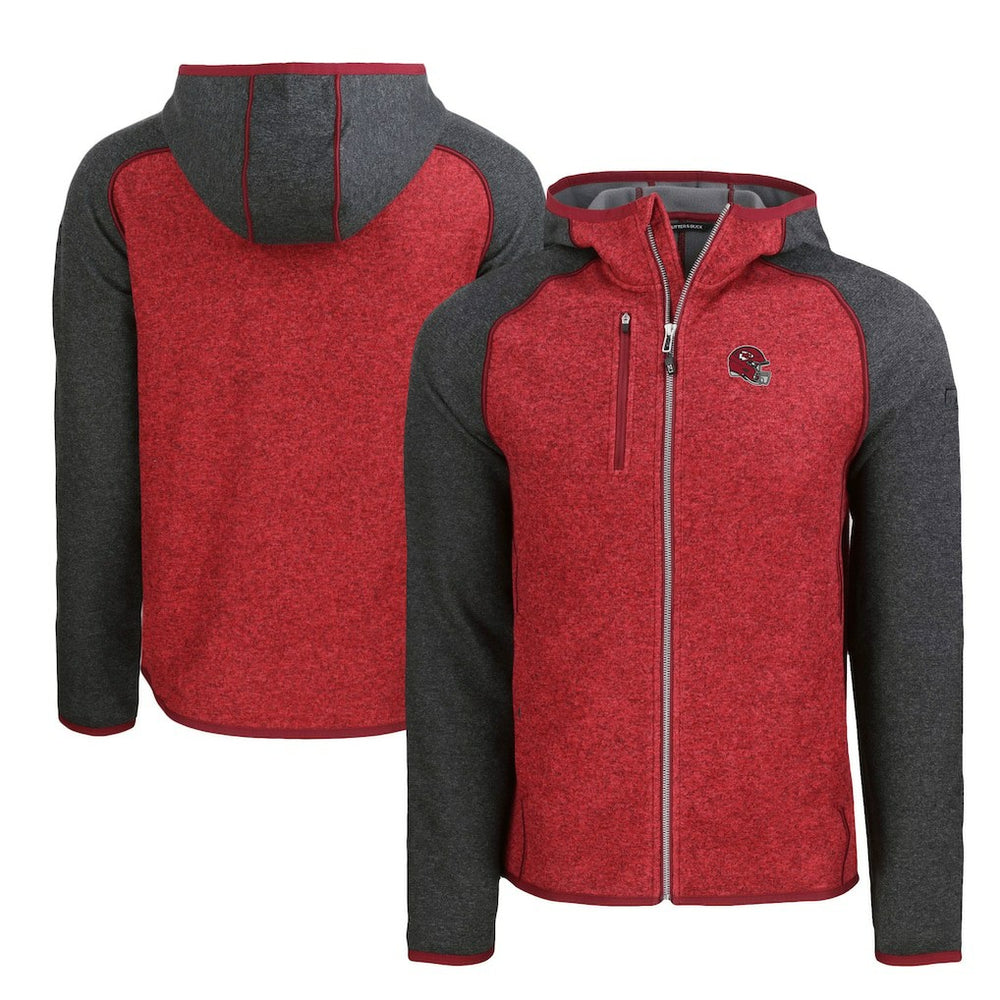 Kansas City Chiefs Cutter & Buck Helmet Mainsail Sweater-Knit Full-Zip Hoodie Heather Red/Heather Charcoal | NFL
