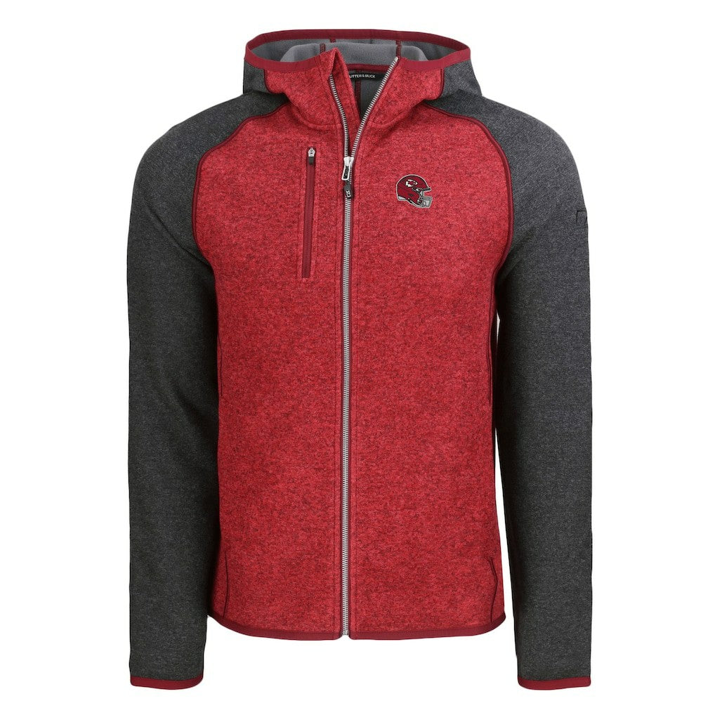Kansas City Chiefs Cutter & Buck Helmet Mainsail Sweater-Knit Full-Zip Hoodie Heather Red/Heather Charcoal | NFL