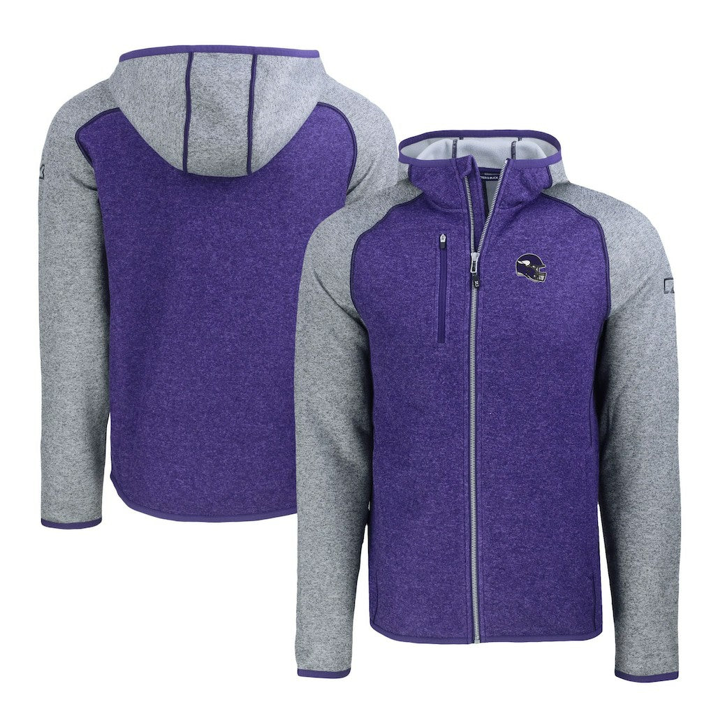 Minnesota Vikings Cutter & Buck Helmet Mainsail Sweater-Knit Full-Zip Hoodie Heather Purple/Heather Gray | NFL