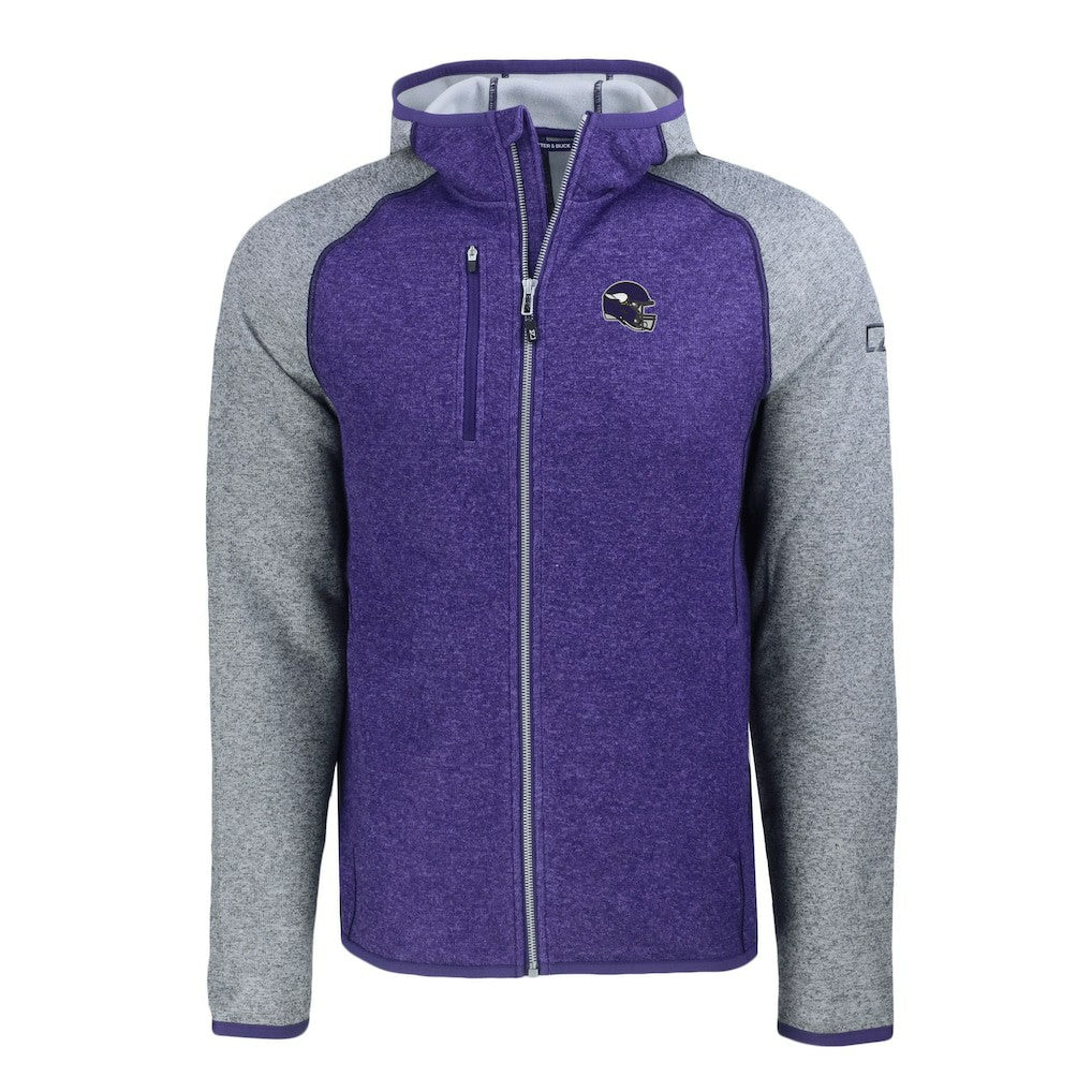 Minnesota Vikings Cutter & Buck Helmet Mainsail Sweater-Knit Full-Zip Hoodie Heather Purple/Heather Gray | NFL