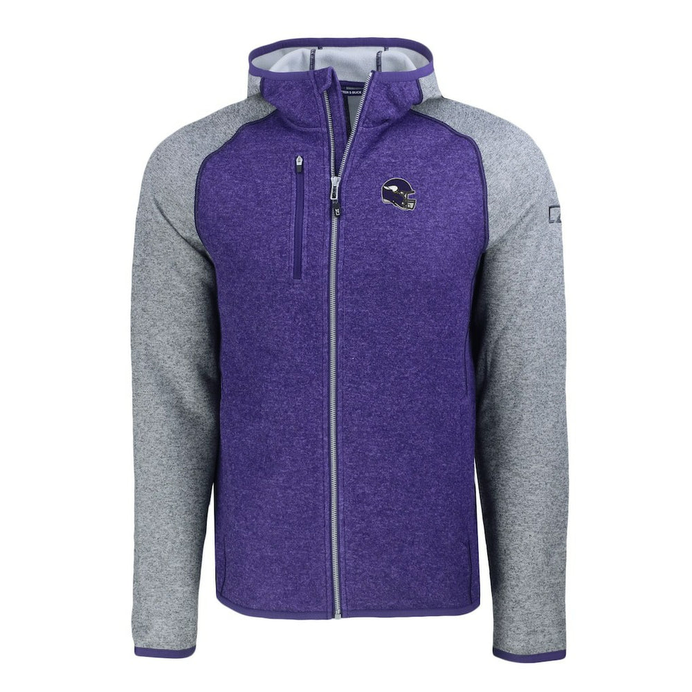 Minnesota Vikings Cutter & Buck Helmet Mainsail Sweater-Knit Full-Zip Hoodie Heather Purple/Heather Gray | NFL