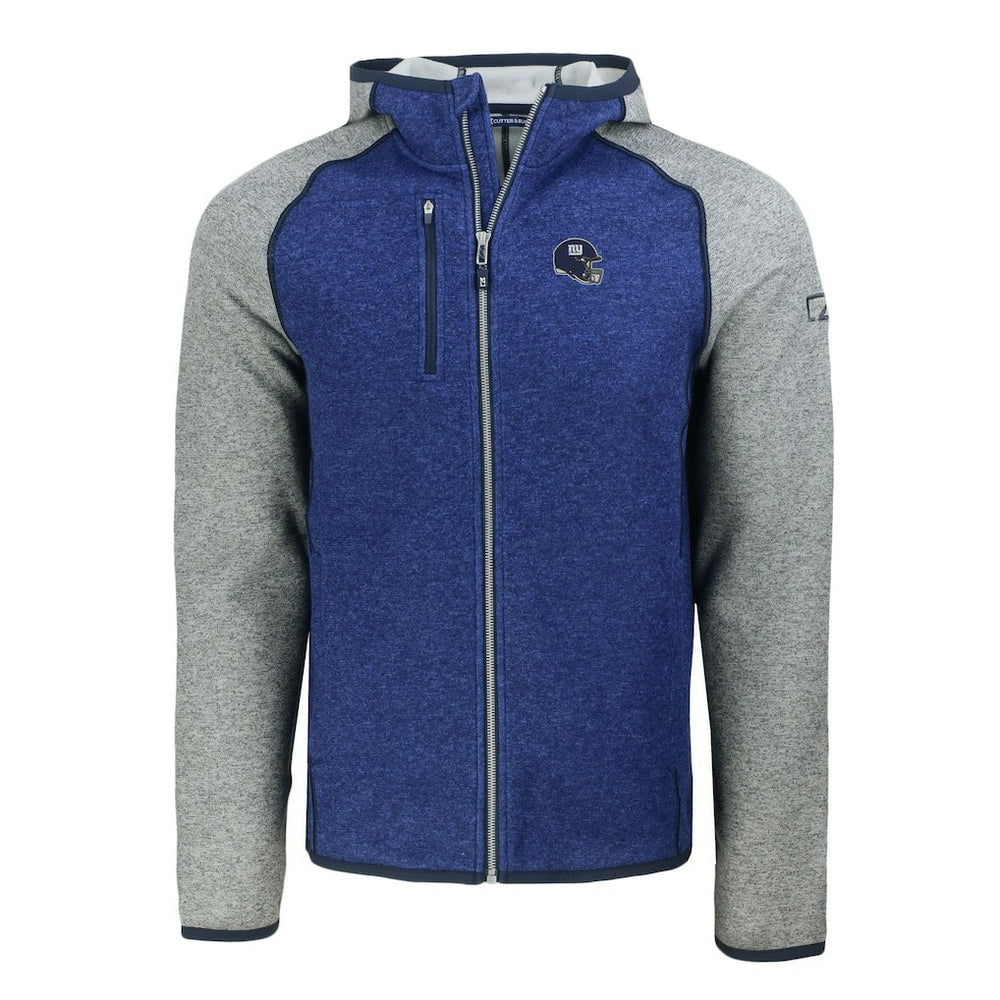 New York Giants Cutter & Buck Helmet Mainsail Sweater-Knit Full-Zip Hoodie Royal/Heather Gray | NFL