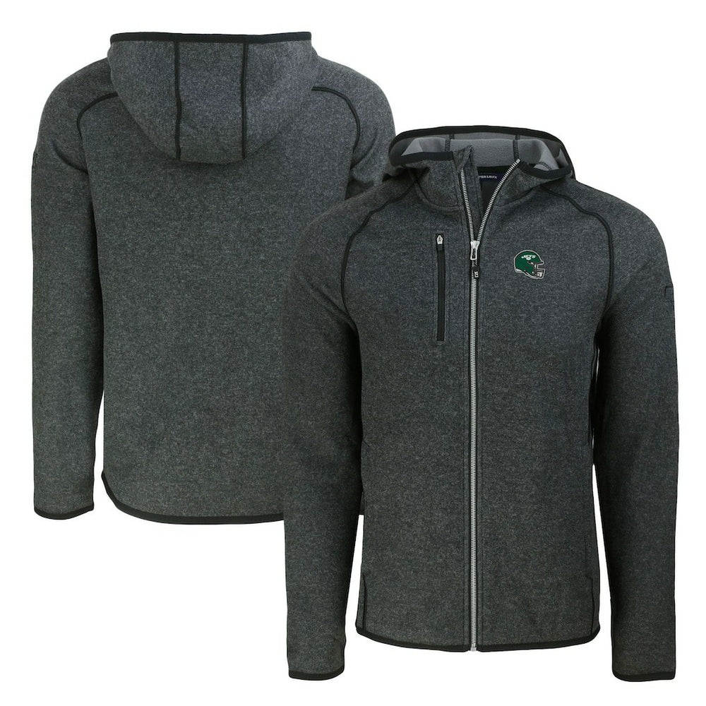 New York Jets Cutter & Buck Helmet Mainsail Sweater-Knit Full-Zip Hoodie Heather Charcoal | NFL