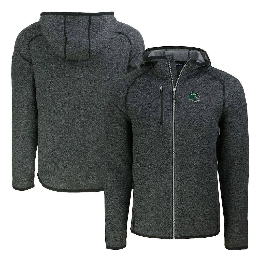 New York Jets Cutter & Buck Helmet Mainsail Sweater-Knit Full-Zip Hoodie Heather Charcoal | NFL