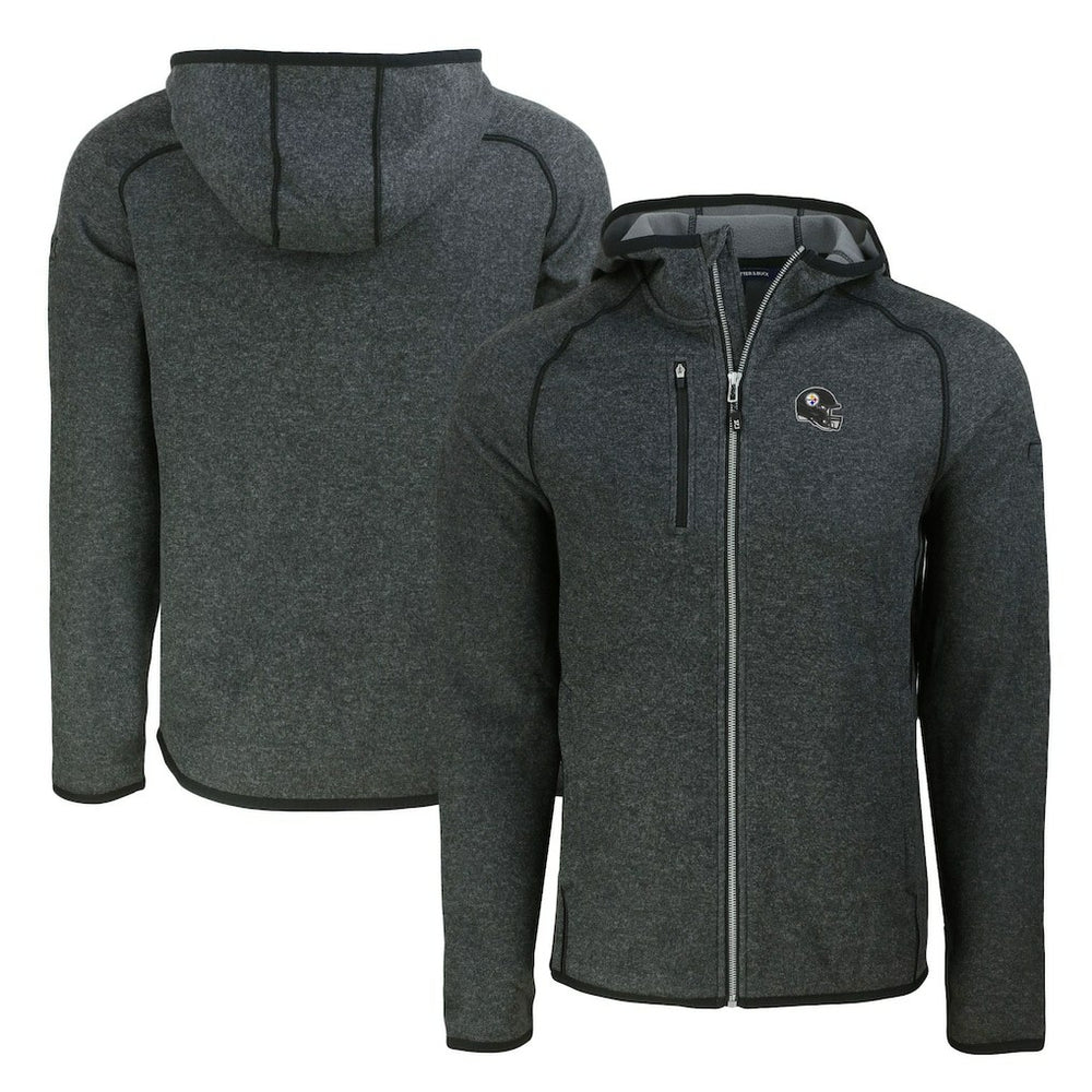 Pittsburgh Steelers Cutter & Buck Helmet Mainsail Sweater-Knit Full-Zip Hoodie Heather Charcoal | NFL