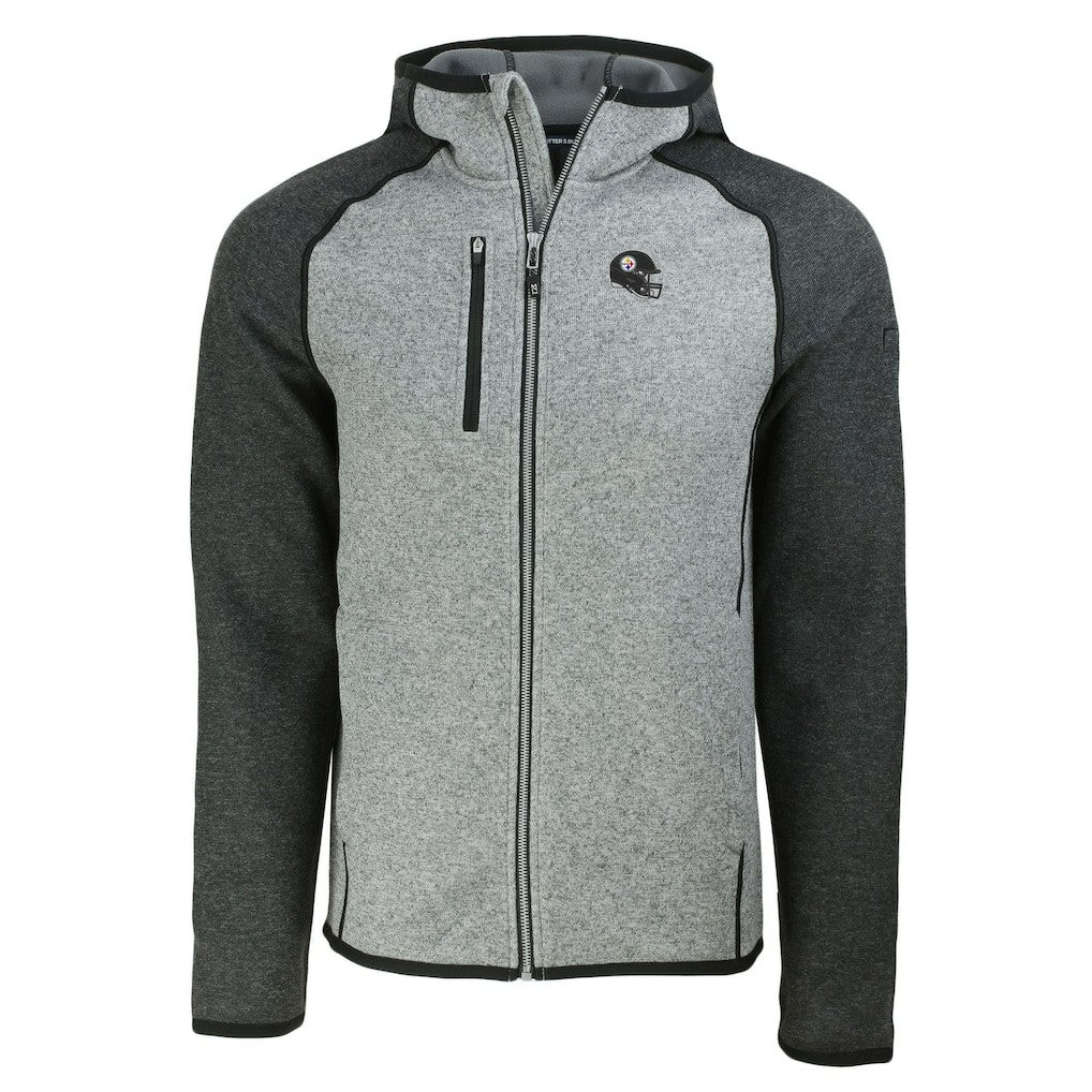 Pittsburgh Steelers Cutter & Buck Helmet Mainsail Sweater-Knit Full-Zip Hoodie Heather Gray/Heather Charcoal | NFL