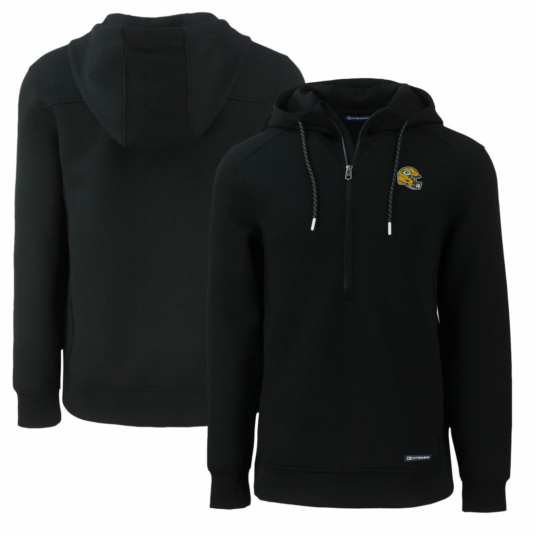 Green Bay Packers Cutter & Buck Helmet Roam Eco Half-Zip Recycled Pullover Hoodie Black | NFL