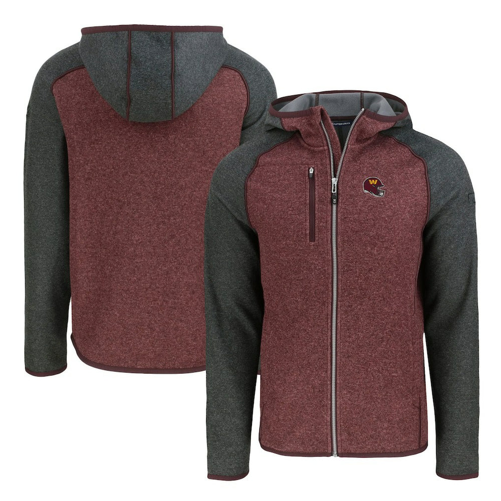 Washington Commanders Cutter & Buck Helmet Mainsail Sweater-Knit Full-Zip Hoodie Burgundy/Heather Charcoal | NFL