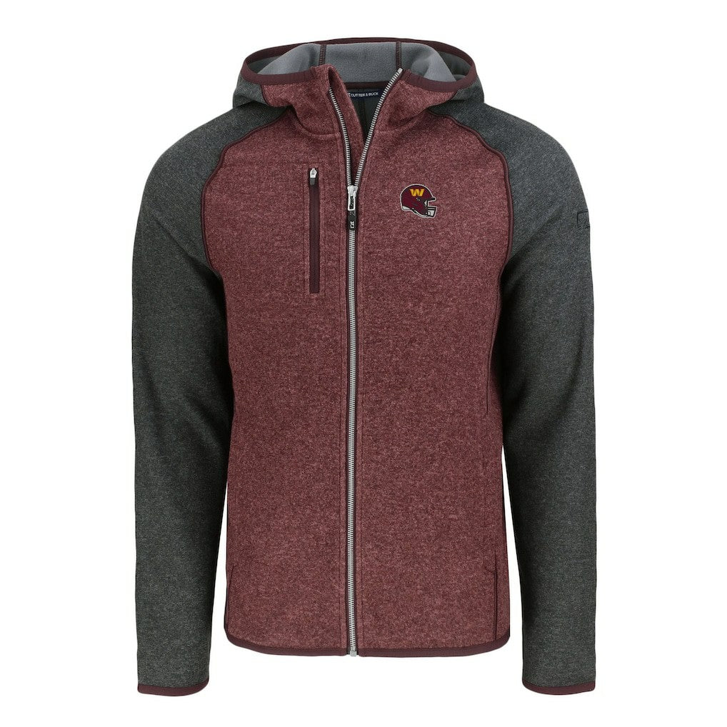 Washington Commanders Cutter & Buck Helmet Mainsail Sweater-Knit Full-Zip Hoodie Burgundy/Heather Charcoal | NFL