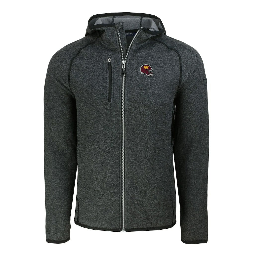 Washington Commanders Cutter & Buck Helmet Mainsail Sweater-Knit Full-Zip Hoodie Heather Charcoal | NFL