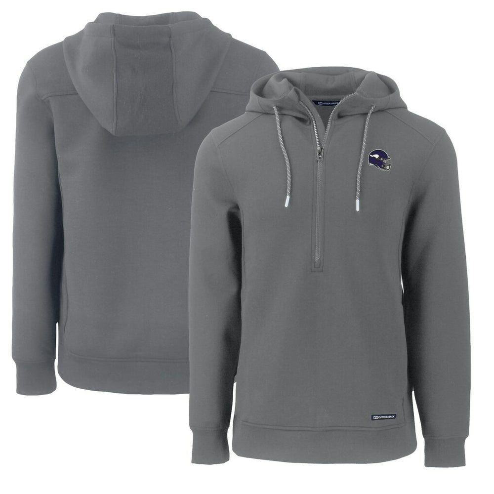 Minnesota Vikings Cutter & Buck Helmet Roam Eco Half-Zip Recycled Pullover Hoodie Gray | NFL