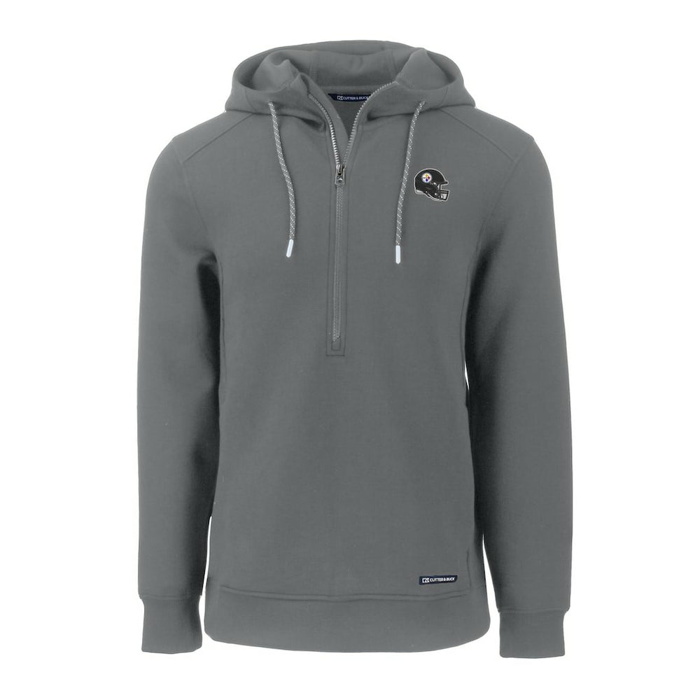 Pittsburgh Steelers Cutter & Buck Helmet Roam Eco Half-Zip Recycled Pullover Hoodie Gray | NFL