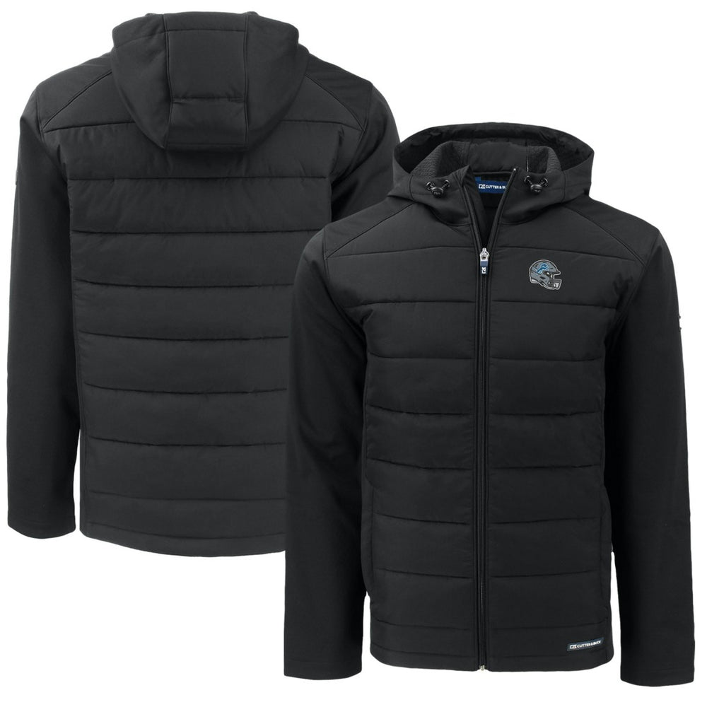 Detroit Lions Cutter & Buck Helmet Big & Tall Evoke Hybrid Eco Softshell Recycled Full-Zip Hoodie Jacket Black | NFL