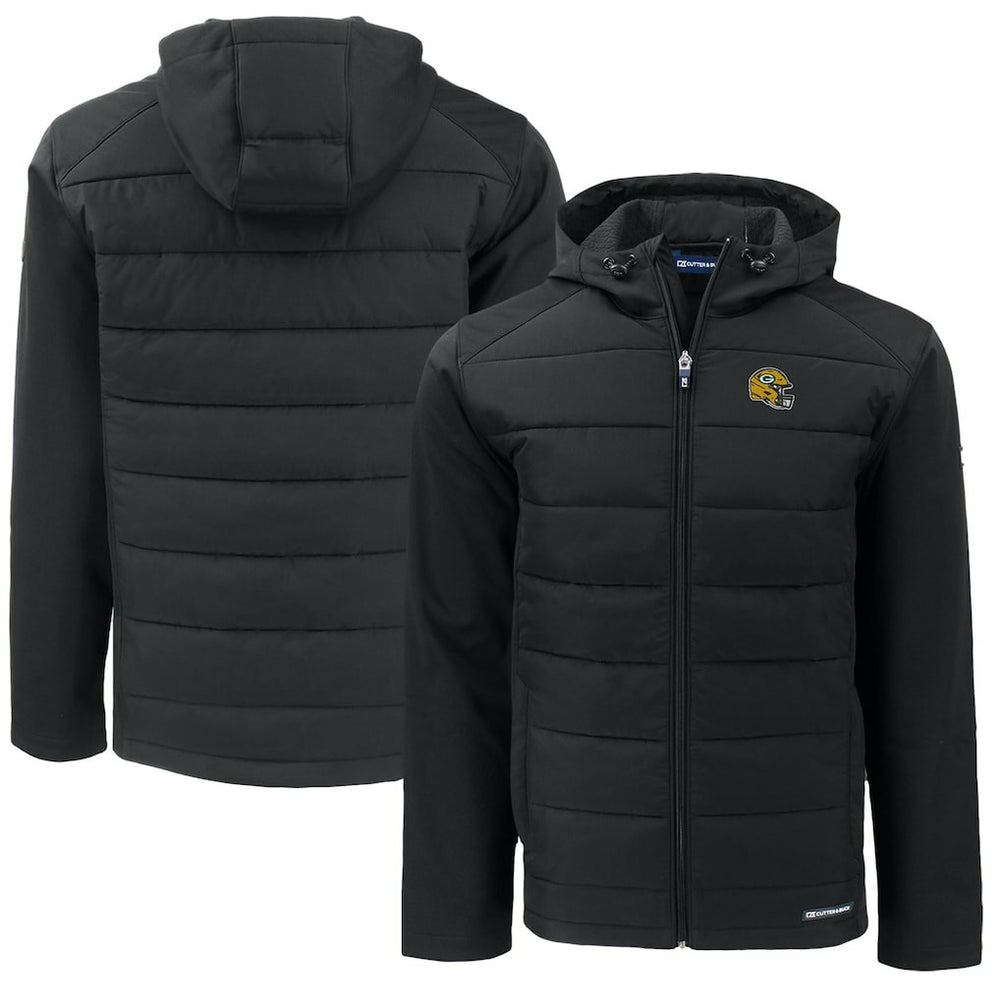 Green Bay Packers Cutter & Buck Helmet Big & Tall Evoke Hybrid Eco Softshell Recycled Full-Zip Jacket Black | NFL