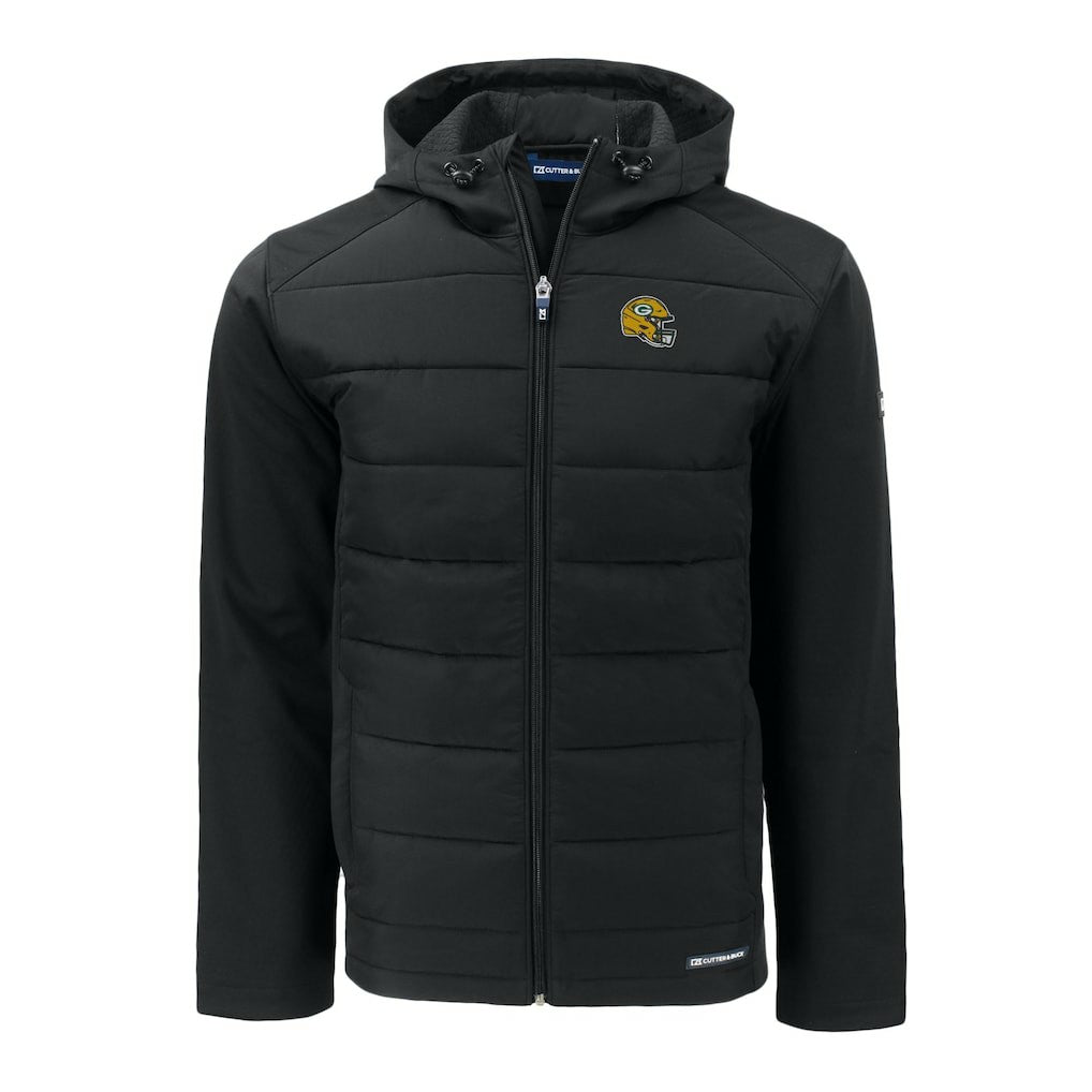 Green Bay Packers Cutter & Buck Helmet Big & Tall Evoke Hybrid Eco Softshell Recycled Full-Zip Jacket Black | NFL