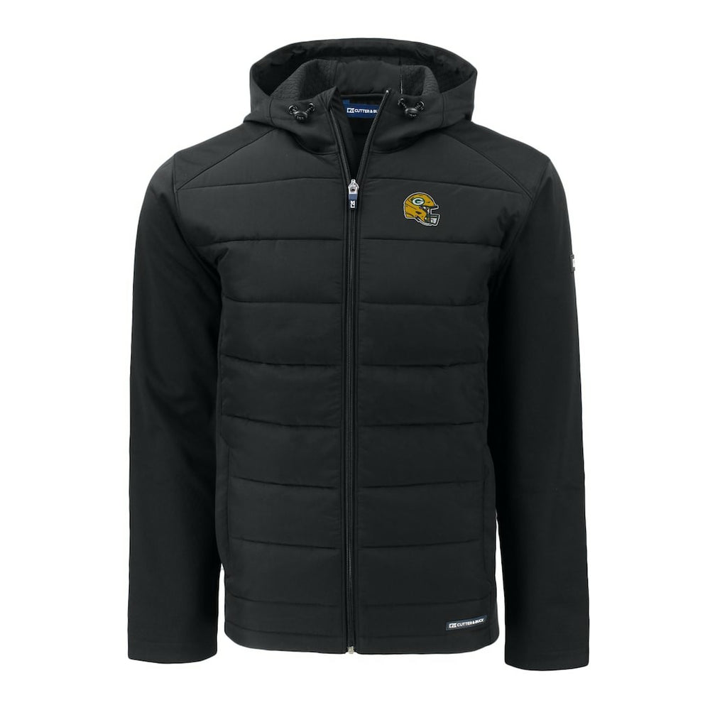 Green Bay Packers Cutter & Buck Helmet Big & Tall Evoke Hybrid Eco Softshell Recycled Full-Zip Jacket Black | NFL