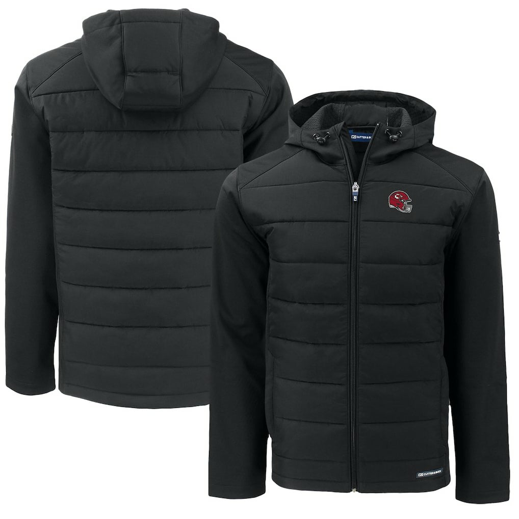 Kansas City Chiefs Cutter & Buck Helmet Big & Tall Evoke Hybrid Eco Softshell Recycled Full-Zip Hoodie Jacket Black | NFL