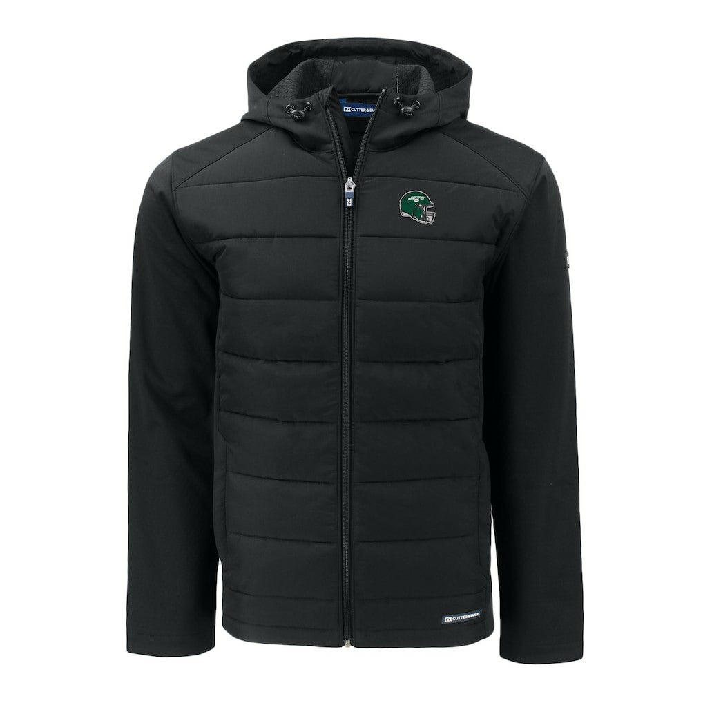 New York Jets Cutter & Buck Helmet Big & Tall Evoke Hybrid Eco Softshell Recycled Full-Zip Jacket Black | NFL
