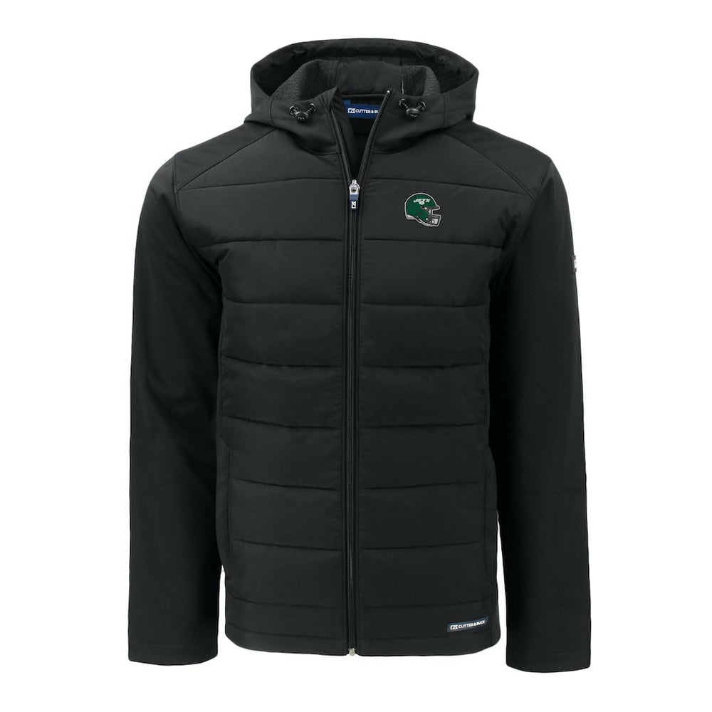 New York Jets Cutter & Buck Helmet Big & Tall Evoke Hybrid Eco Softshell Recycled Full-Zip Jacket Black | NFL