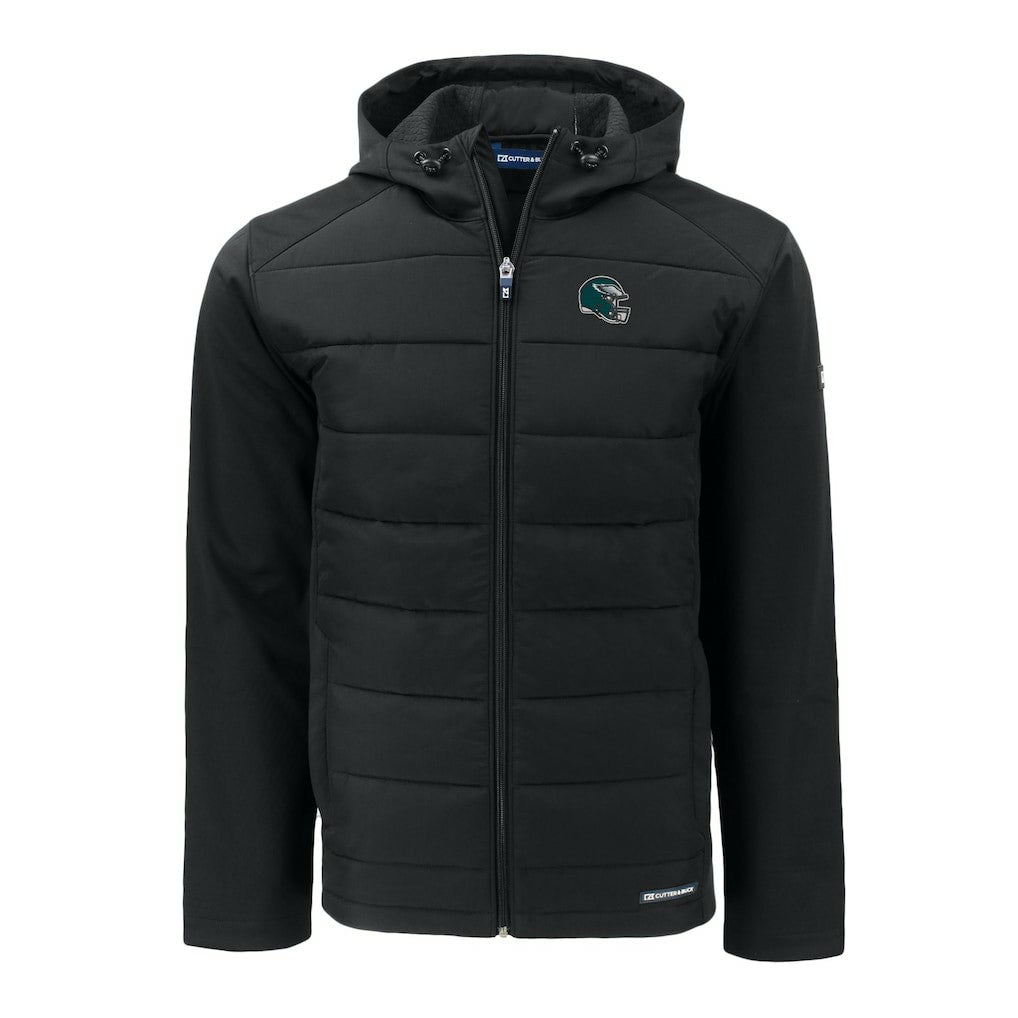 Philadelphia Eagles Cutter & Buck Helmet Big & Tall Evoke Hybrid Eco Softshell Recycled Full-Zip Jacket Black | NFL