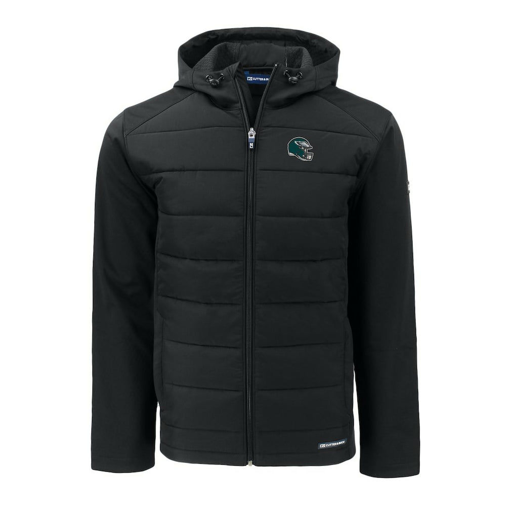 Philadelphia Eagles Cutter & Buck Helmet Big & Tall Evoke Hybrid Eco Softshell Recycled Full-Zip Jacket Black | NFL