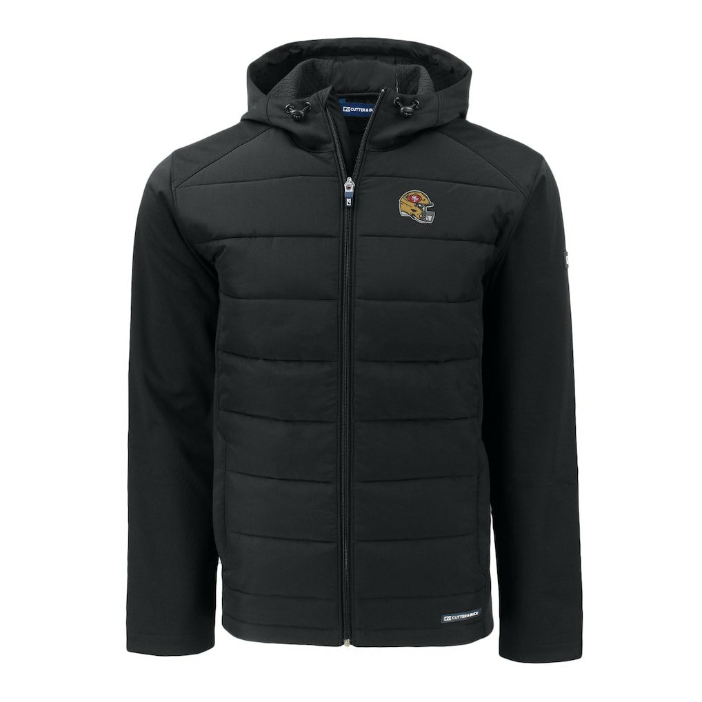 San Francisco 49ers Cutter & Buck Helmet Big & Tall Evoke Hybrid Eco Softshell Recycled Full-Zip Jacket Black | NFL