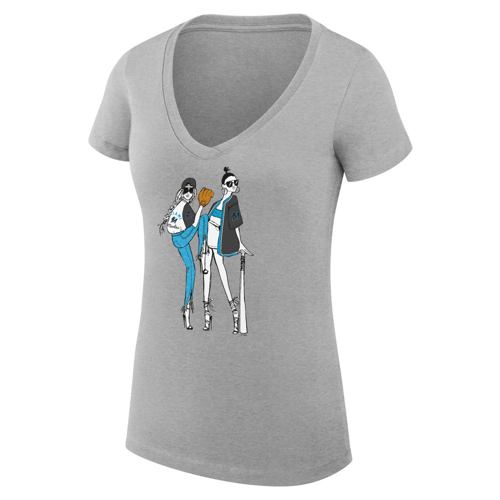 Miami Marlins G-III 4Her by Carl Banks Women's Super-Slim Fit Lightweight Baseball V-Neck T-Shirt - MLB