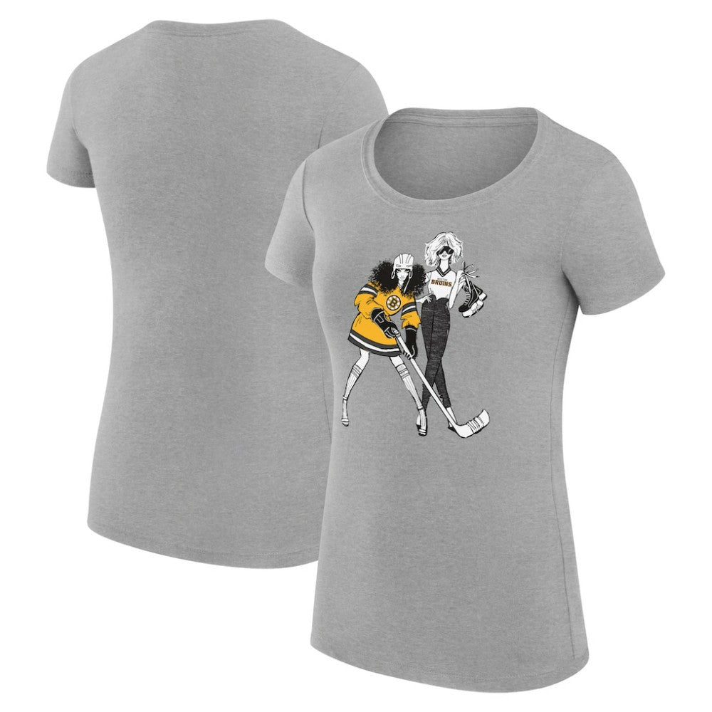 Boston Bruins G-III 4Her by Carl Banks Women's Super-Slim Fit Lightweight Hockey Girls T-Shirt - Heather Gray - NHL