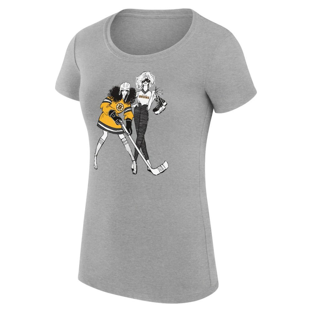 Boston Bruins G-III 4Her by Carl Banks Women's Super-Slim Fit Lightweight Hockey Girls T-Shirt - Heather Gray - NHL