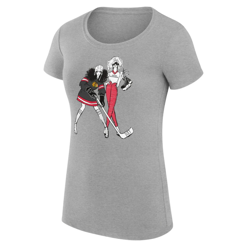 Chicago Blackhawks G-III 4Her by Carl Banks Women's Super-Slim Fit Lightweight Hockey Girls T-Shirt - Heather Gray - NHL