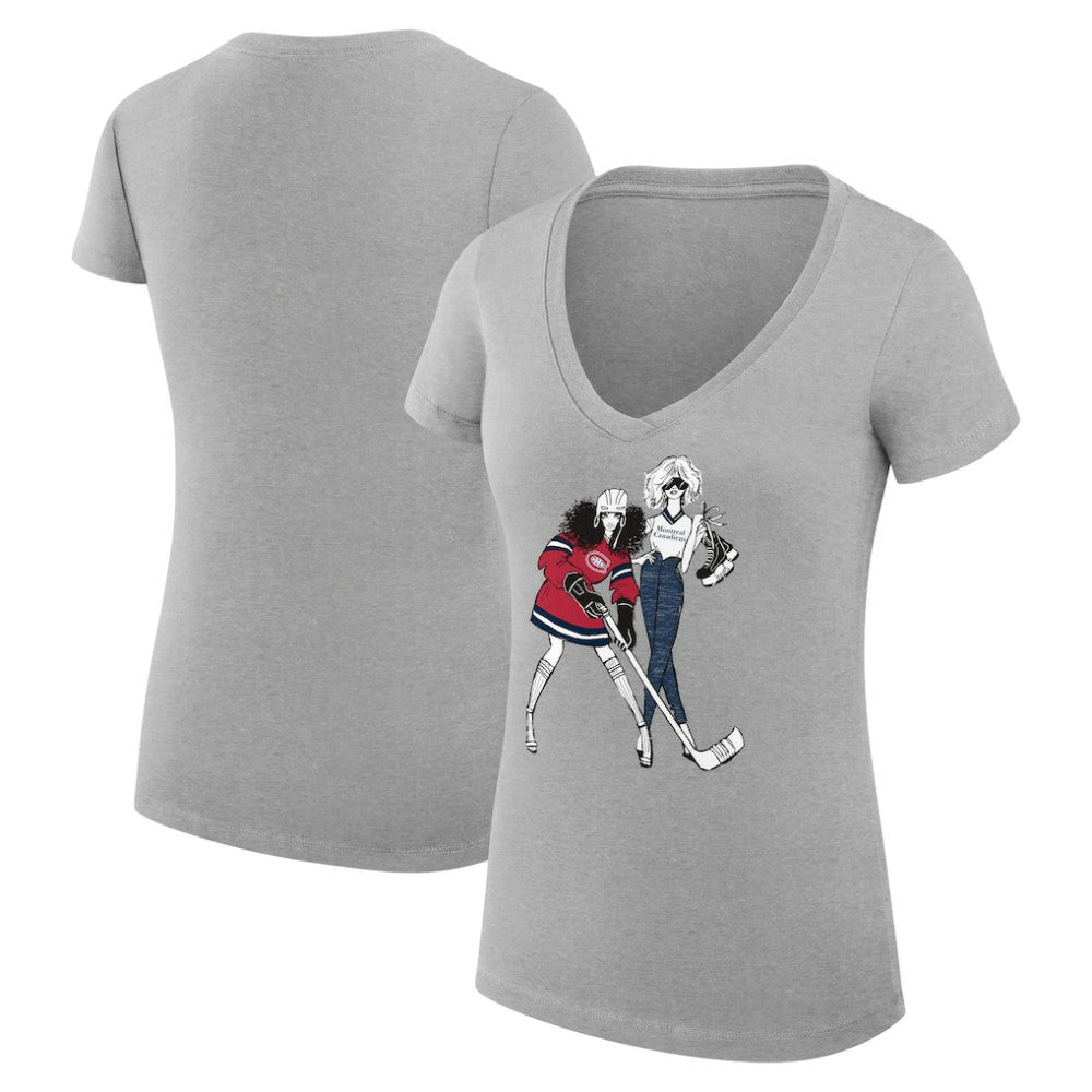 Montreal Canadiens G-III 4Her by Carl Banks Women's Super-Slim Fit Lightweight Hockey Girls V-Neck T-Shirt - Heather Gray - NHL