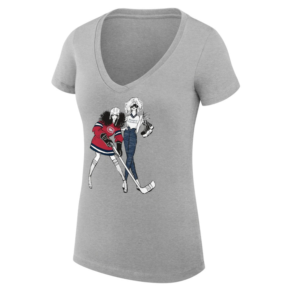 Montreal Canadiens G-III 4Her by Carl Banks Women's Super-Slim Fit Lightweight Hockey Girls V-Neck T-Shirt - Heather Gray - NHL