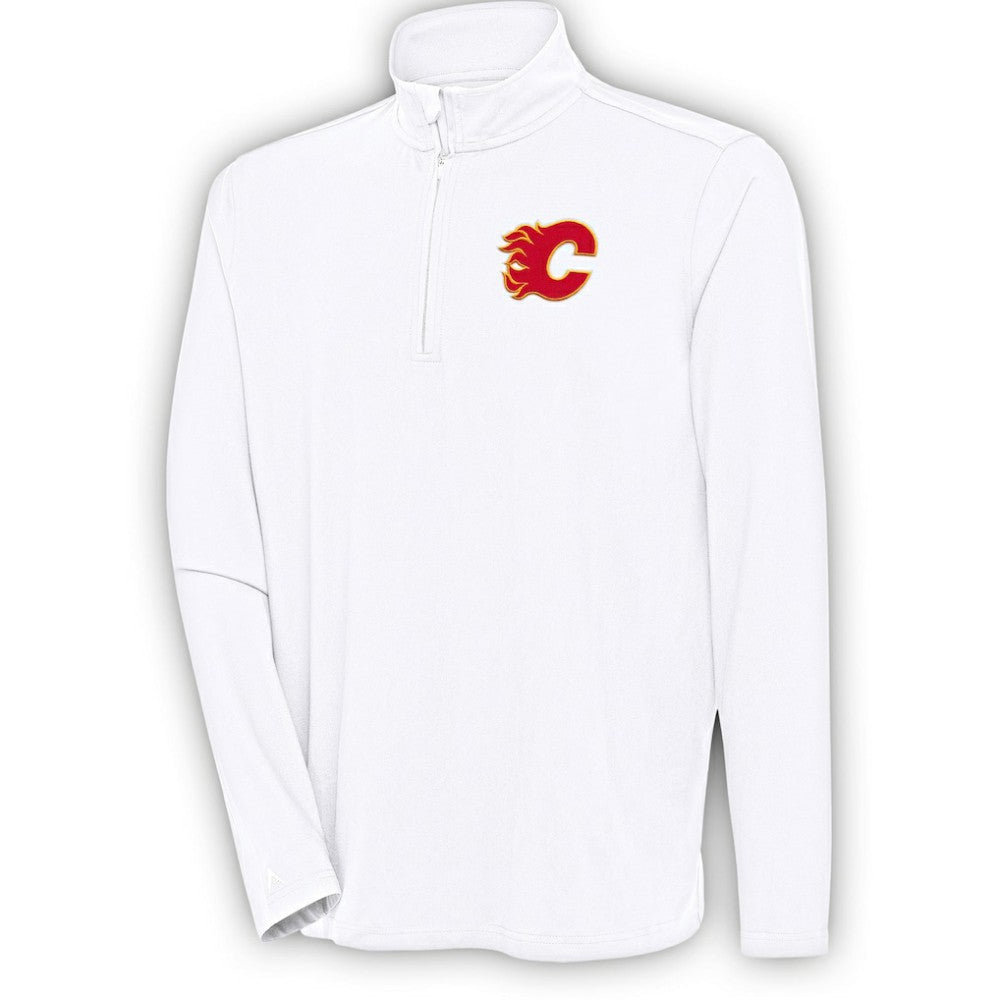 Calgary Flames Antigua Hunk Quarter-Zip Pullover Top - White - NHL