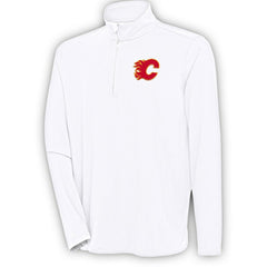 Calgary Flames Antigua Hunk Quarter-Zip Pullover Top - White - NHL