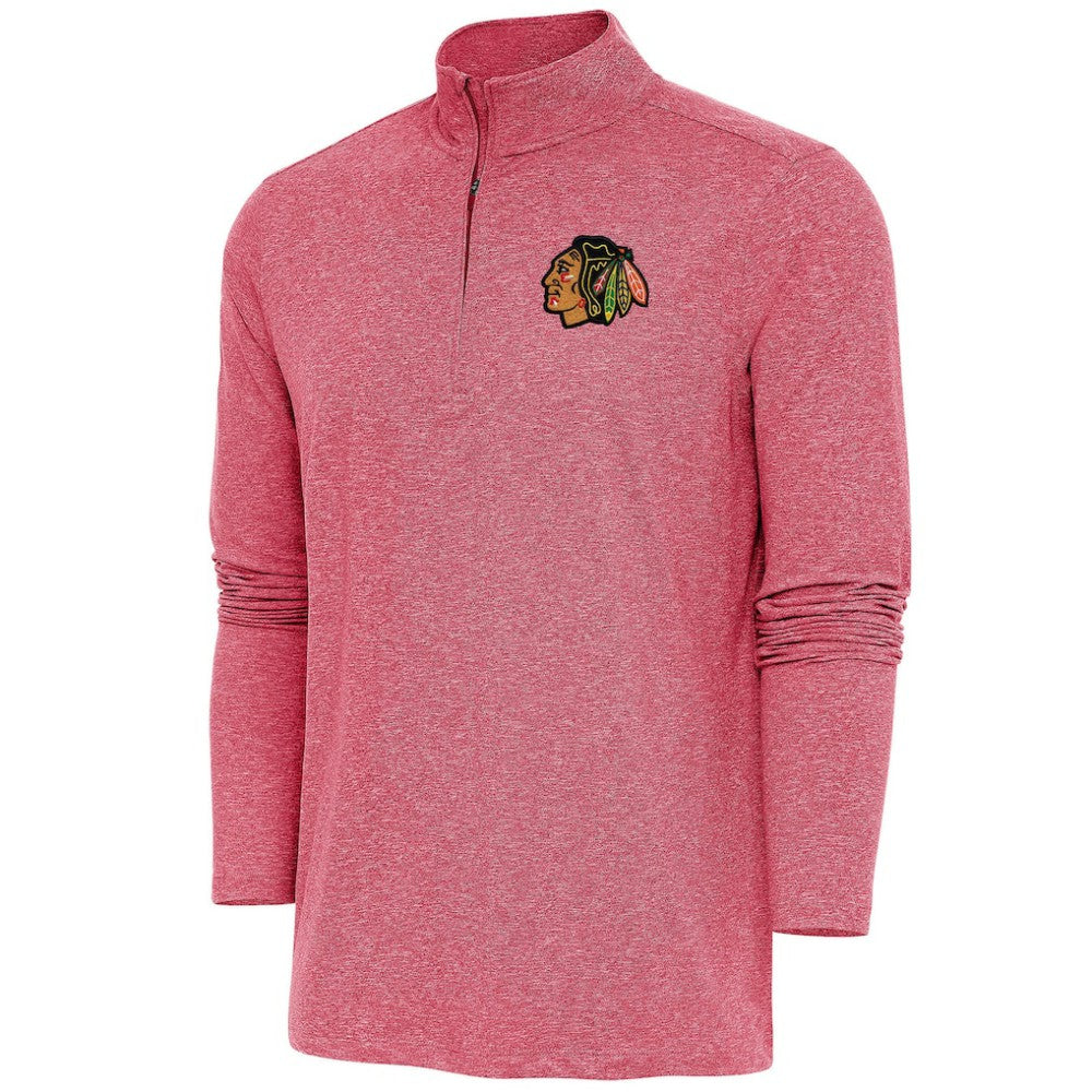 Chicago Blackhawks Antigua Hunk Quarter-Zip Pullover Top - Heather Red - NHL
