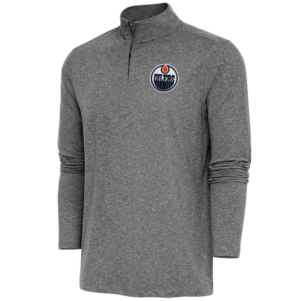 Edmonton Oilers Antigua Hunk Quarter-Zip Pullover Top - Heather Black - NHL