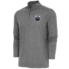 Edmonton Oilers Antigua Hunk Quarter-Zip Pullover Top - Heather Black - NHL