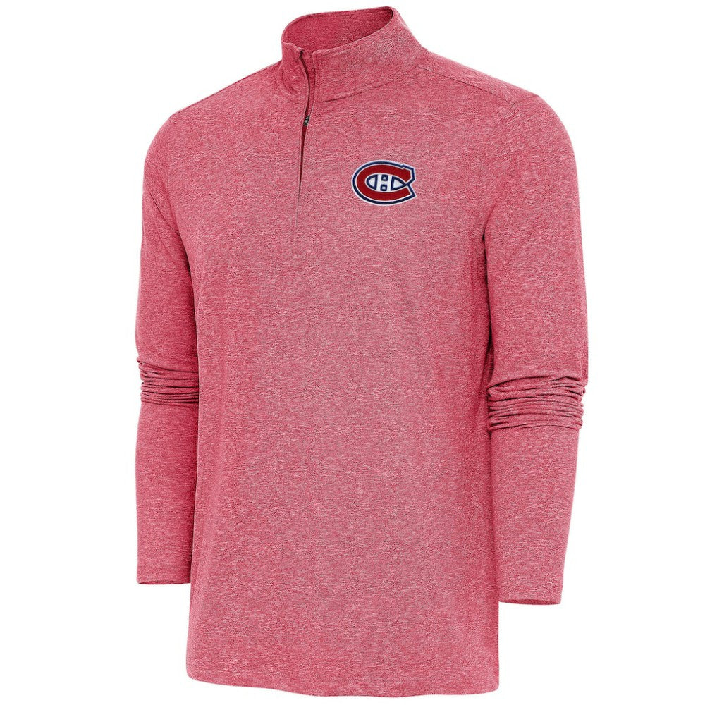 Montreal Canadiens Antigua Hunk Quarter-Zip Pullover Top - Heather Red - NHL