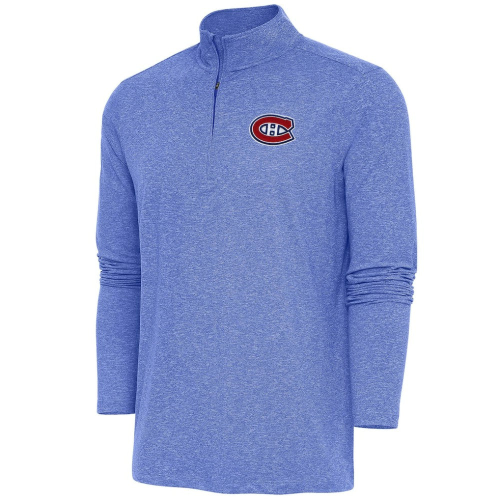 Montreal Canadiens Antigua Hunk Quarter-Zip Pullover Top - Heather Royal - NHL