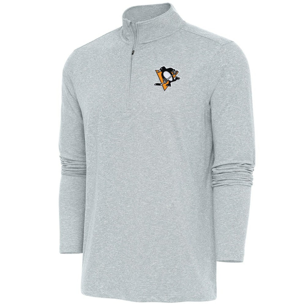 Pittsburgh Penguins Antigua Hunk Quarter-Zip Pullover Top - Heather Gray - NHL