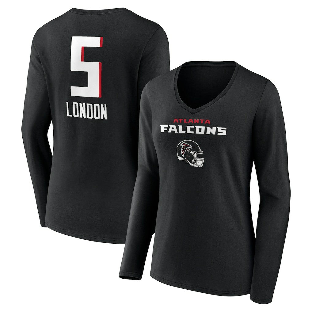 Drake London Atlanta Falcons Women's Team Wordmark Player Name & Number Long Sleeve V-Neck T-Shirt Black | NFL