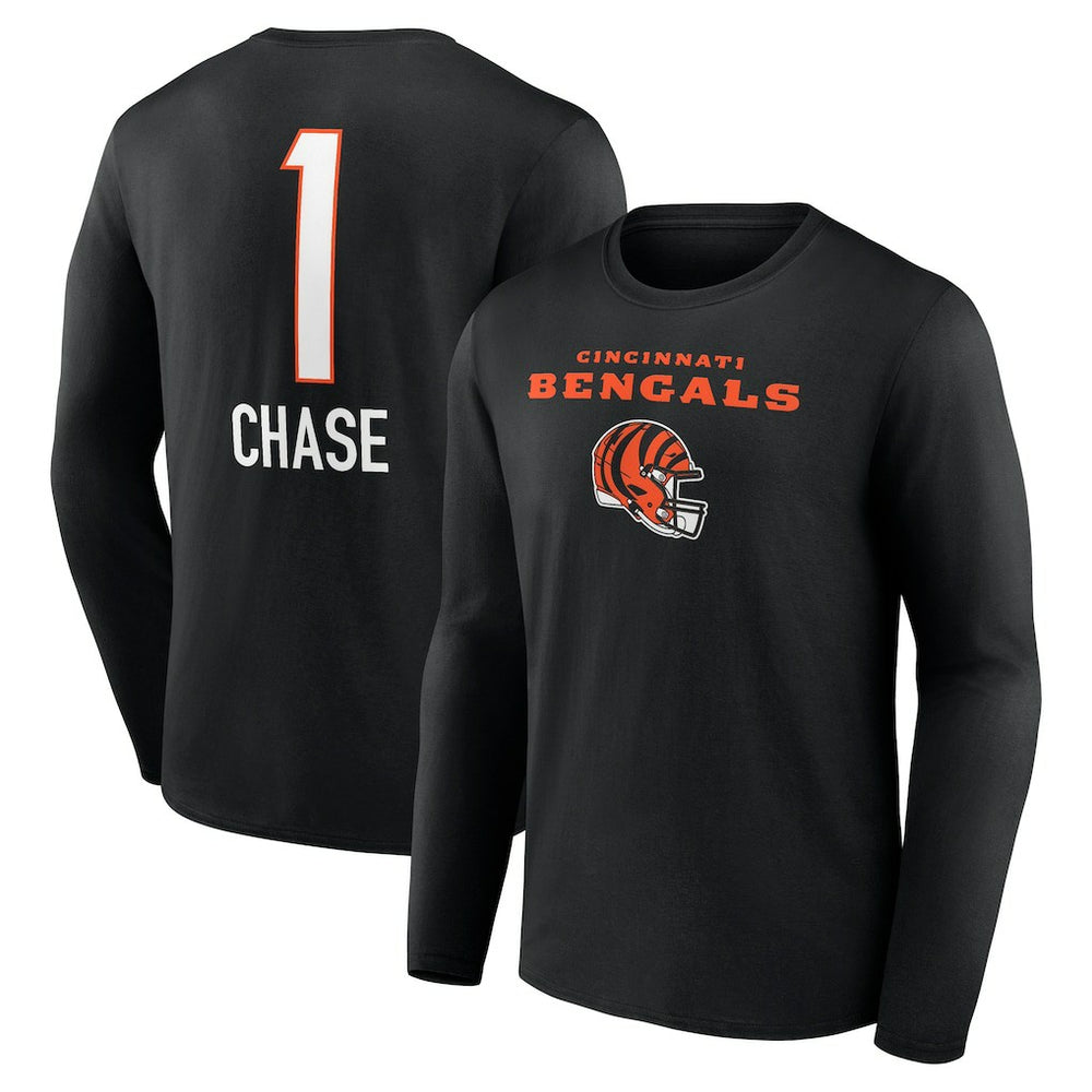 Ja'Marr Chase Cincinnati Bengals Team Wordmark Player Name & Number Long Sleeve T-Shirt Black | NFL