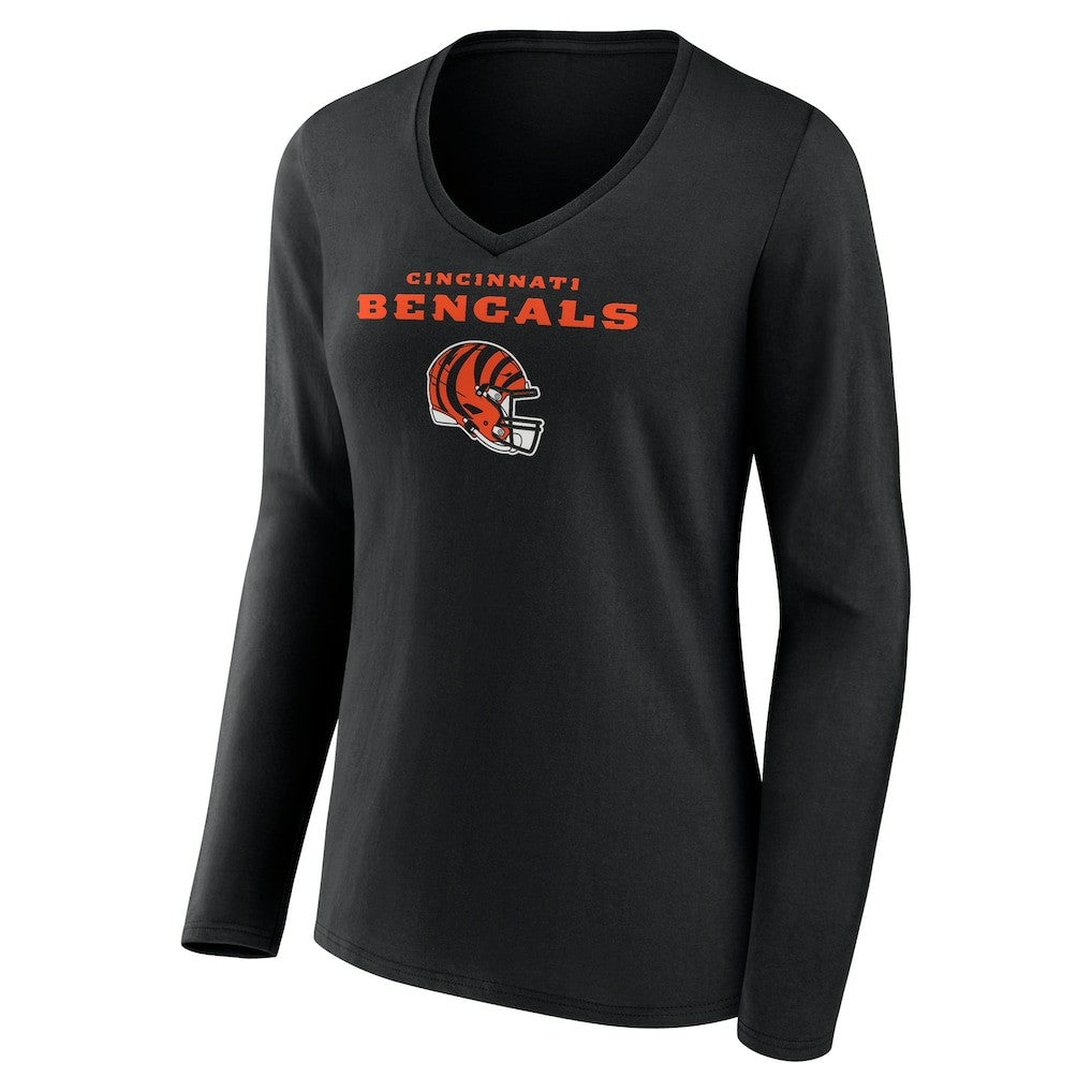 Ja'Marr Chase Cincinnati Bengals Women's Team Wordmark Player Name & Number Long Sleeve V-Neck T-Shirt Black | NFL